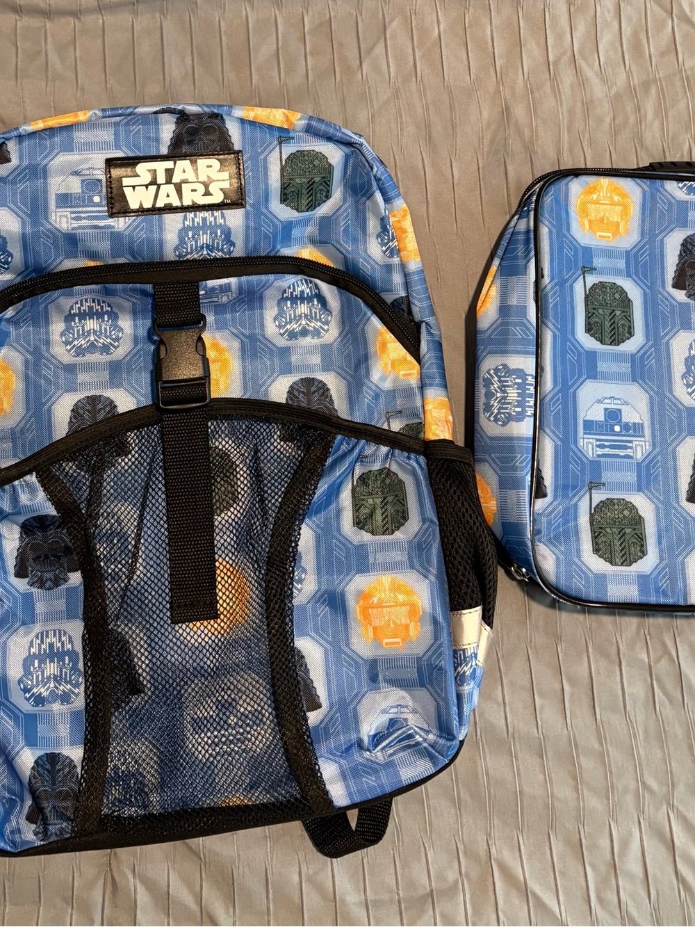 Star Wars Kids Blue Patterned Backpack with Matching Lunchbox